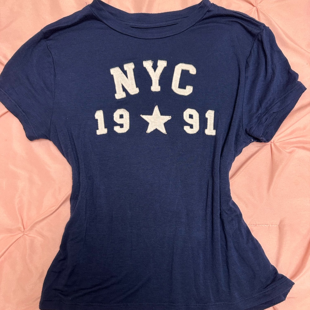 Rebellious One Blue and White Graphic Short Sleeve Tee